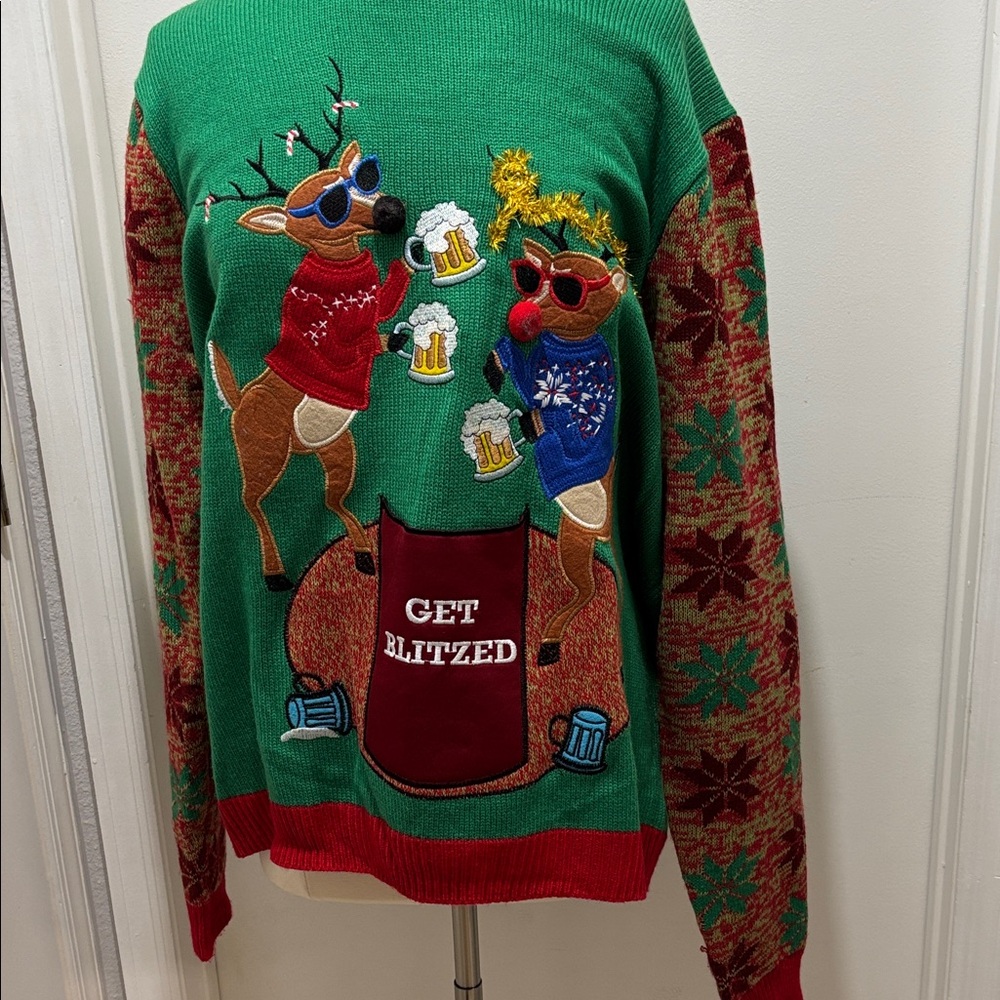 Festive Green Reindeer Sweater Unisex